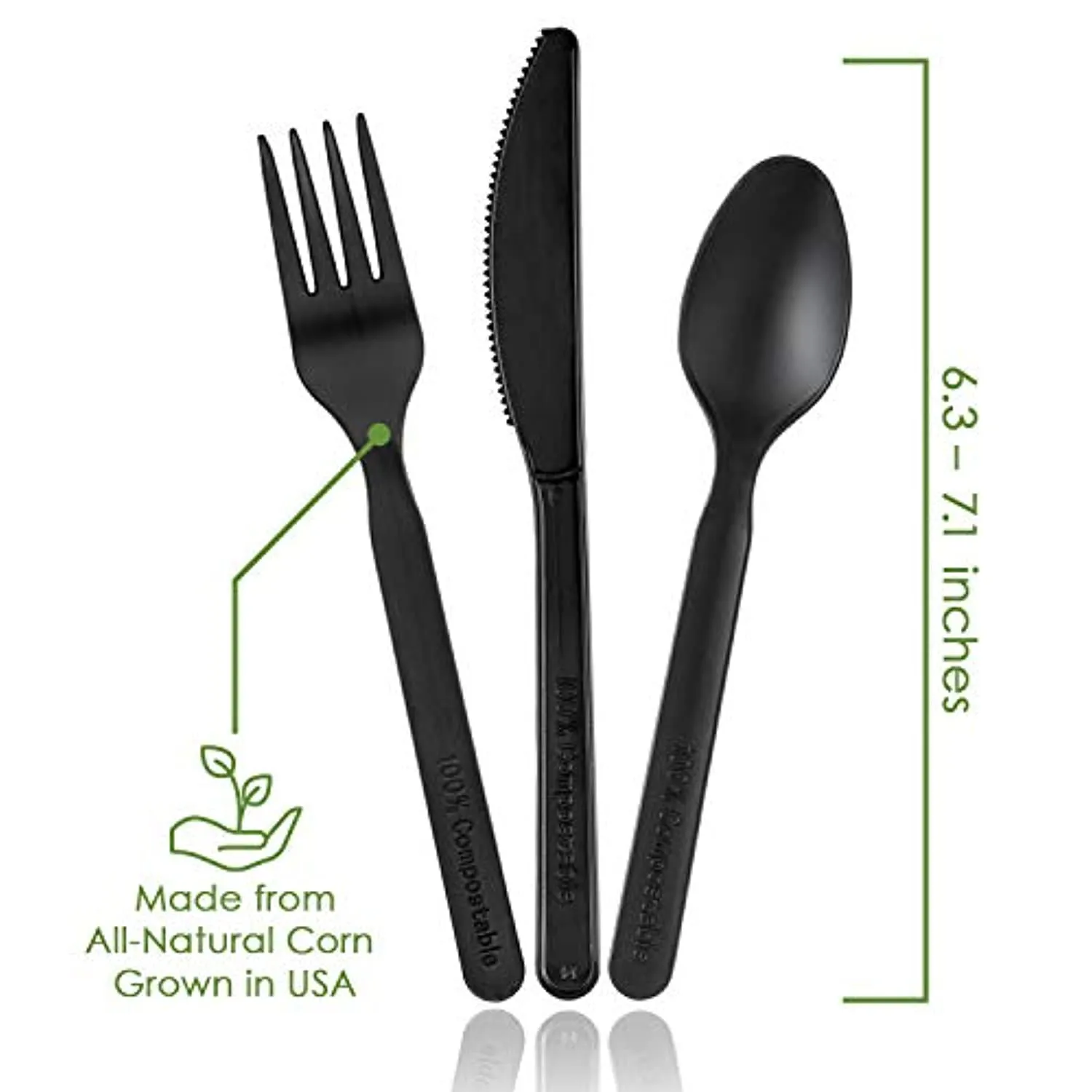 100% Compostable Forks Spoons Knives Cutlery Combo Set - 380 Large Disposable Utensils (7 in.) Eco Friendly