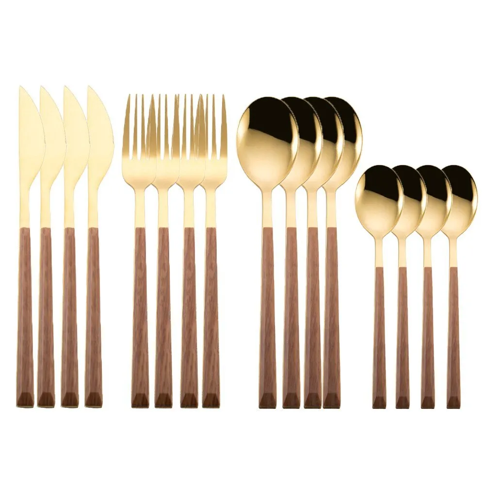 16 Pieces Wooden Handle Cutlery Set