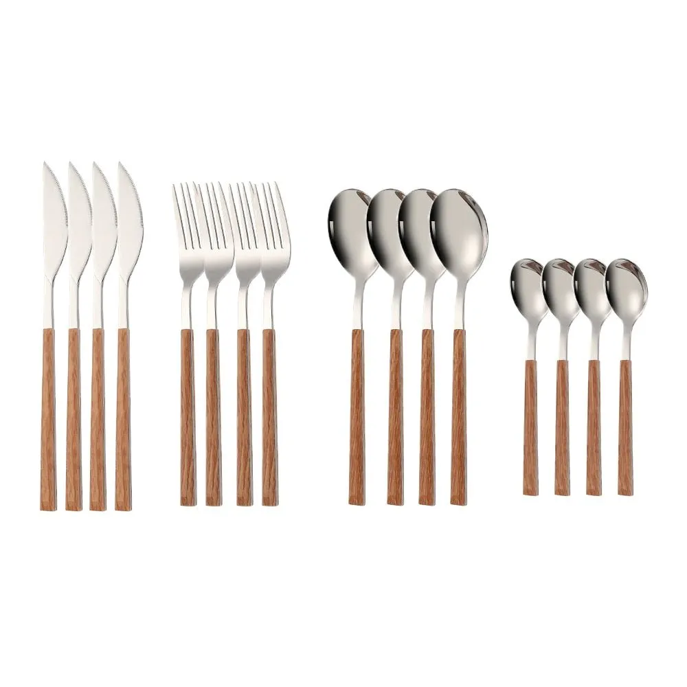 16 Pieces Wooden Handle Cutlery Set