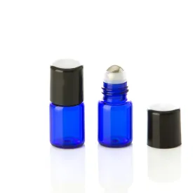 2 ml Blue Glass Rollerball Bottle with Black Cap