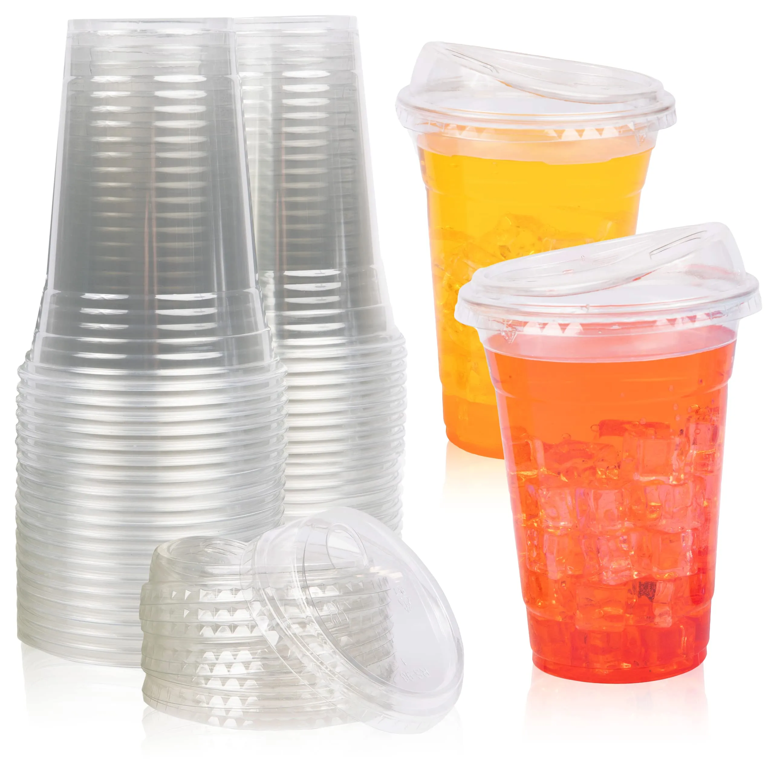 200 Clear Cups With Lids, 16oz - Strawless Plastic Cups With Lids - Disposable