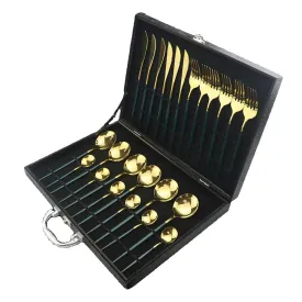 24Pcs Colorful Dinnerware Set Stainless Steel Cutlery Kitchen Mirror Gold Tableware Dinner