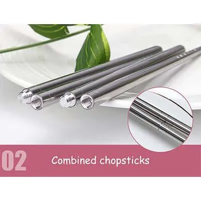 3pcs stainless steel cutlery set with folding chopsticks