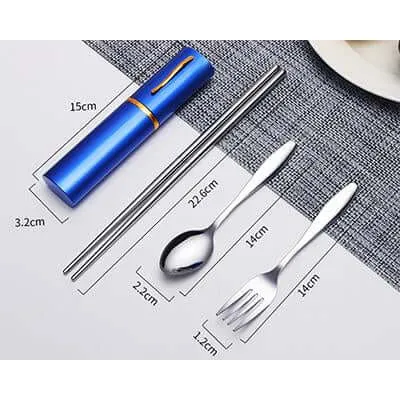 3pcs stainless steel cutlery set with folding chopsticks