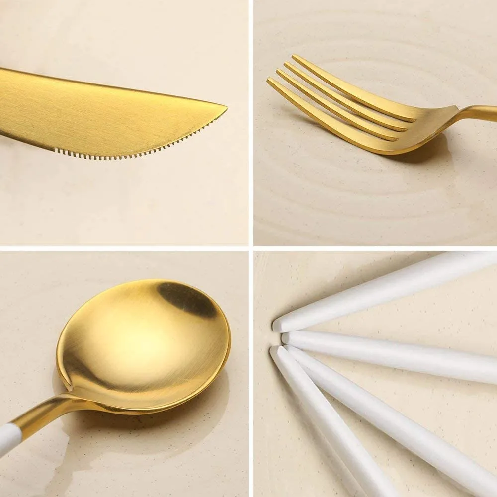 4 Pieces Color Stainless Steel Utensils Set - Gold White