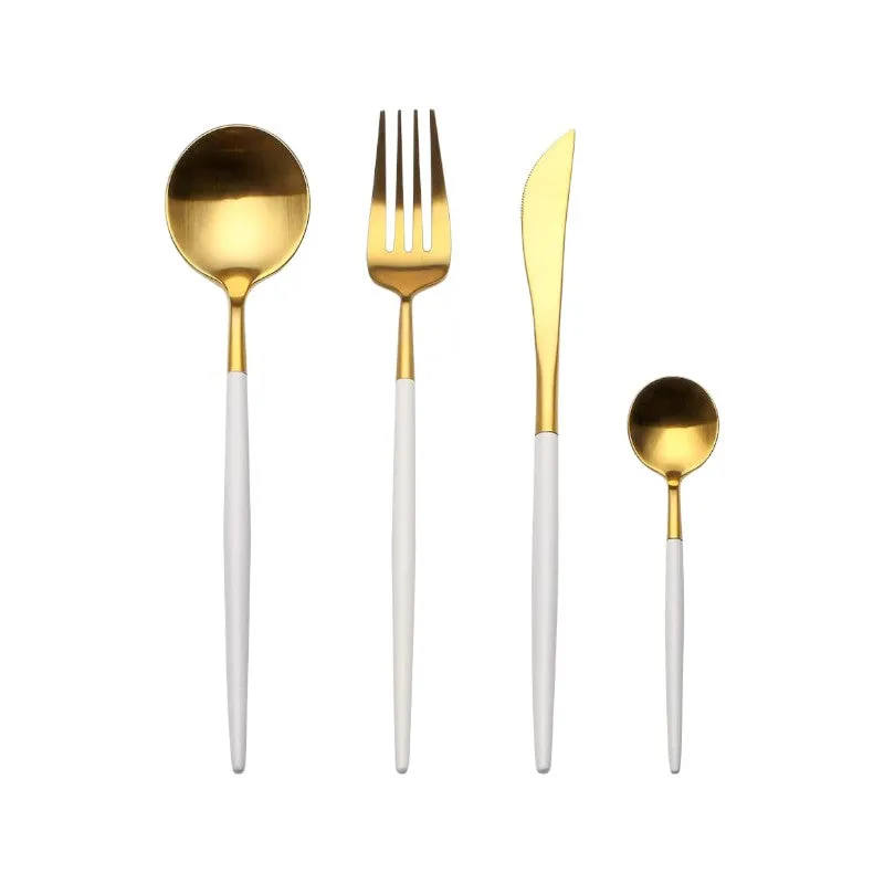 4 Pieces Color Stainless Steel Utensils Set - Gold White