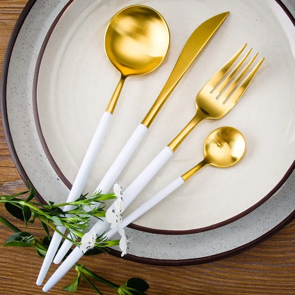 4 Pieces Color Stainless Steel Utensils Set - Gold White