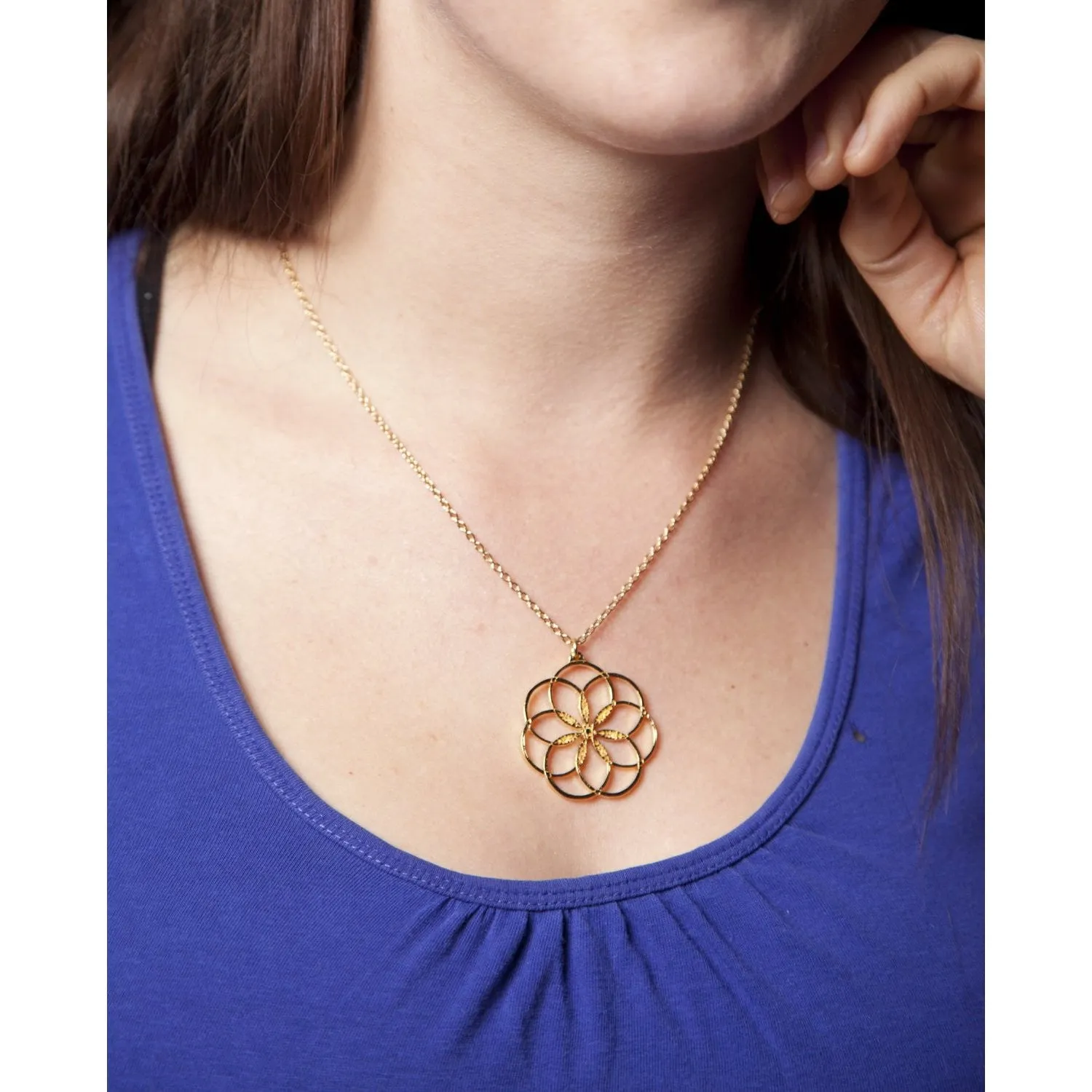 7 Rings of Peace Gold-dipped Pendant Necklace on 18" Rolo Chain