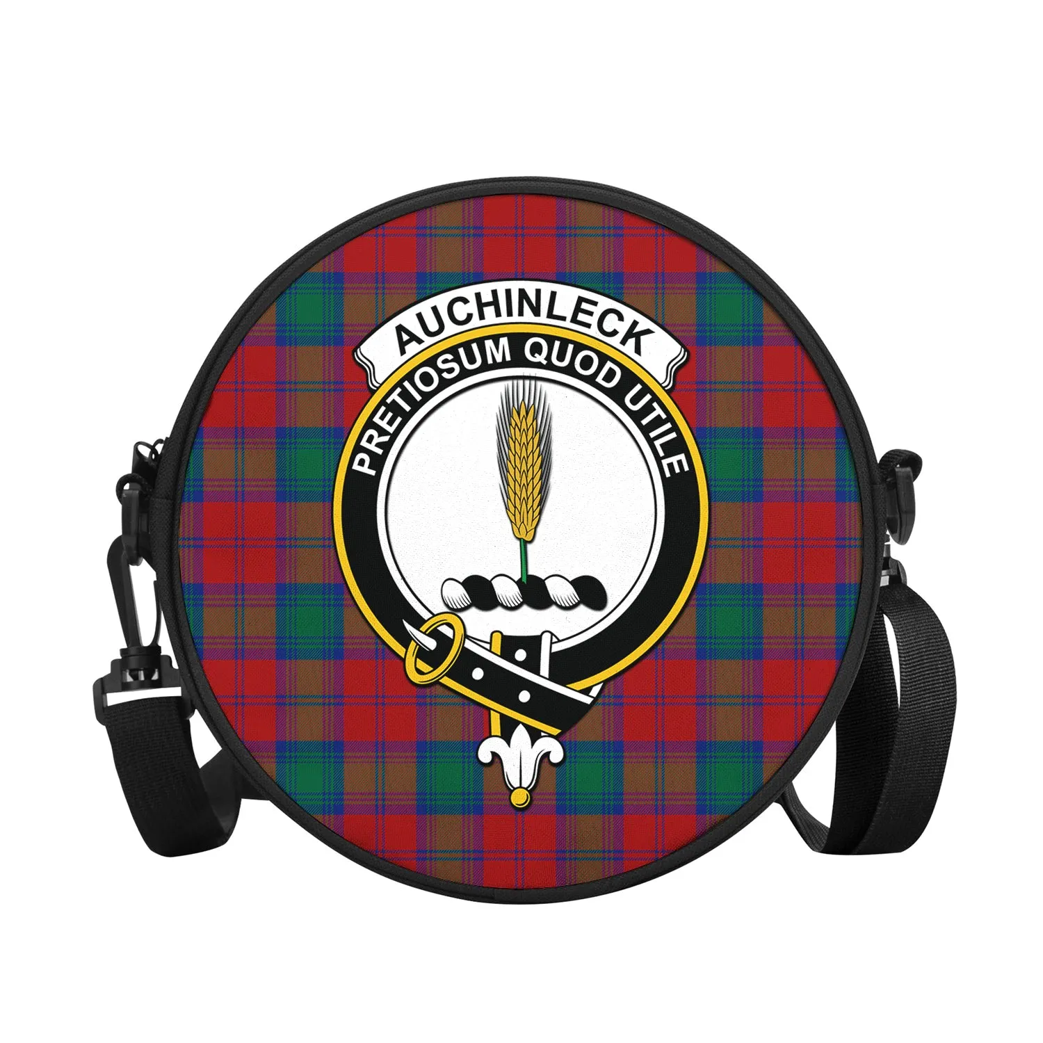 Auchinleck (Affleck) Tartan Round Satchel Bags with Family Crest