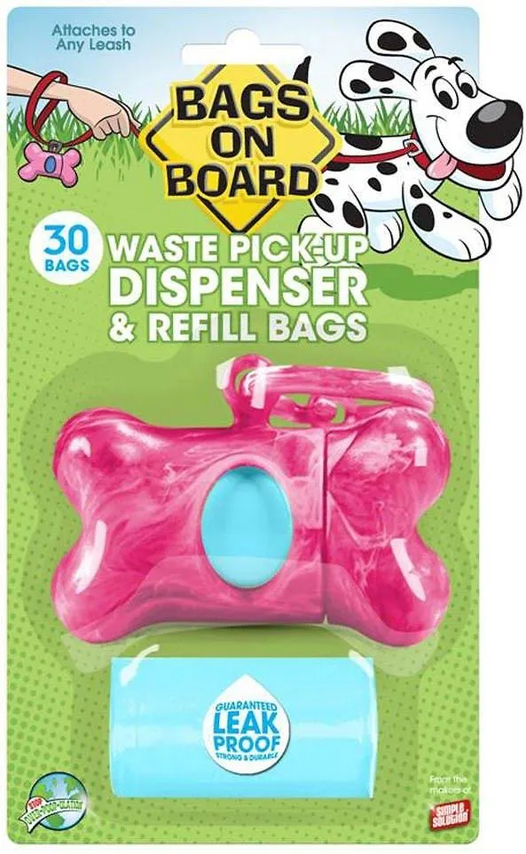 Bags on Board Pink Bone Dispenser (Dispenser with 30 Refill Bags)