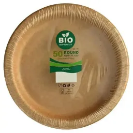 Bio Disposables 50 Round Kraft Plates 26cm