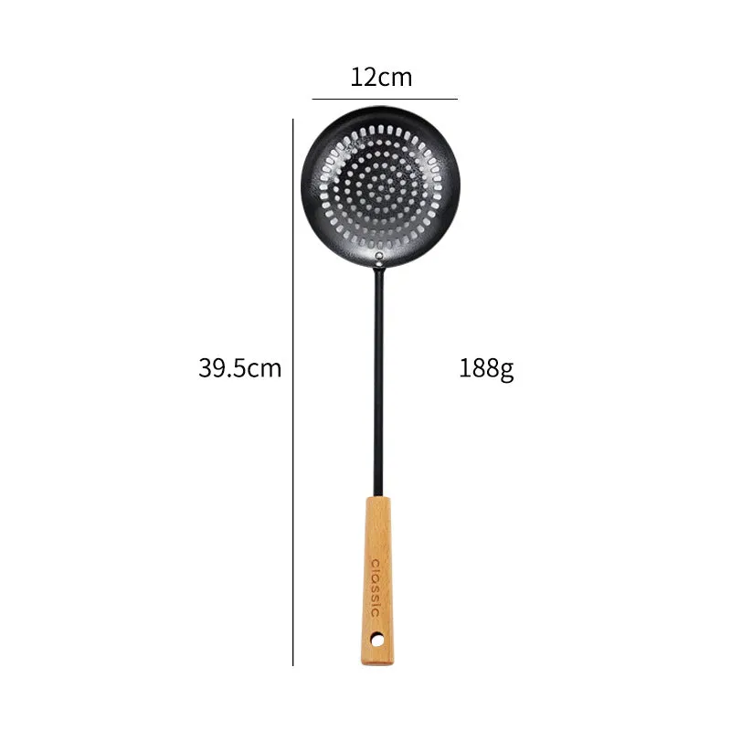 Black Pig Iron Spatula And Soup Spoon Household Non-stick Pan Long Handle Cooking Chef Shovel Colander Beech Handle Classical Kitchenware Set