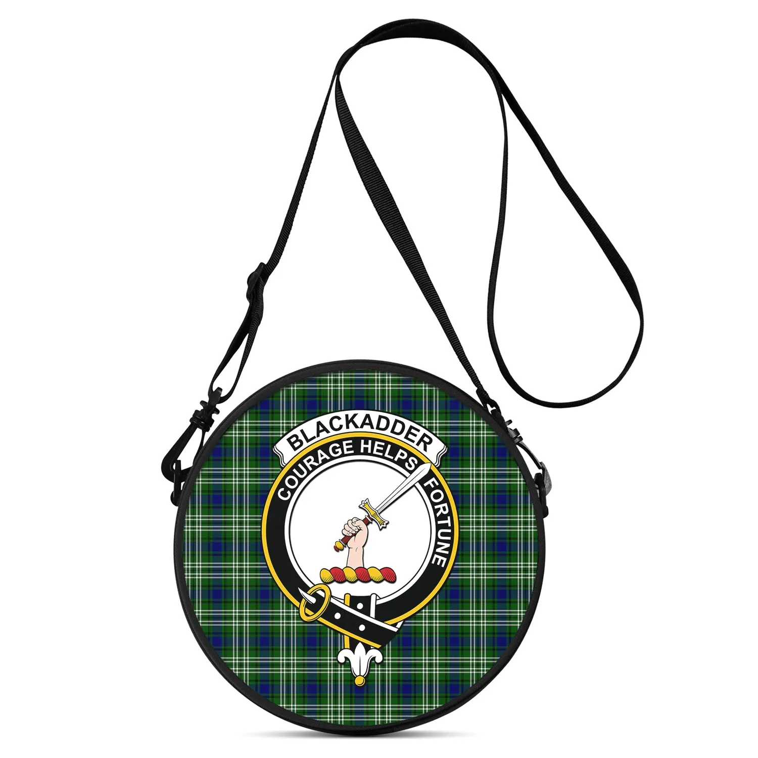 Blackadder Tartan Round Satchel Bags with Family Crest