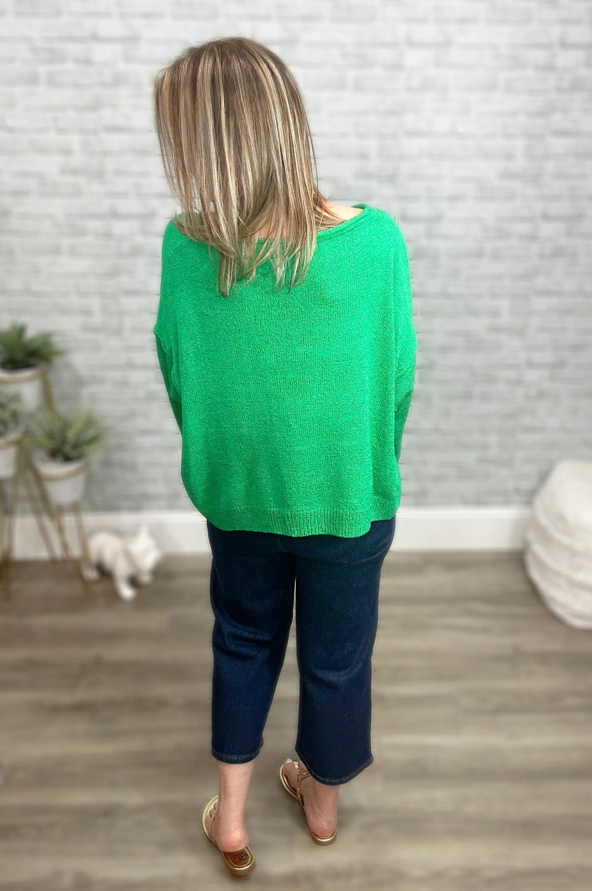 Bright Green Lightweight Wide Neck Sweater