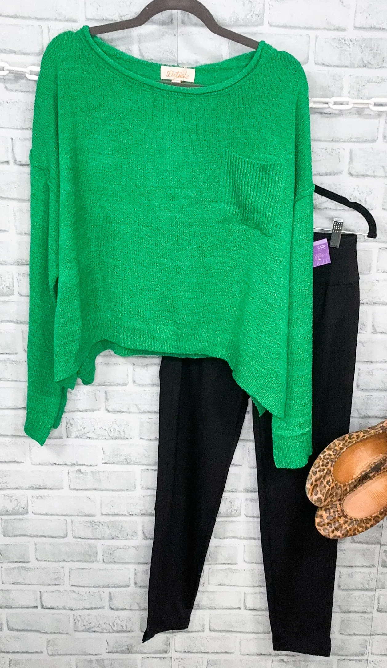 Bright Green Lightweight Wide Neck Sweater