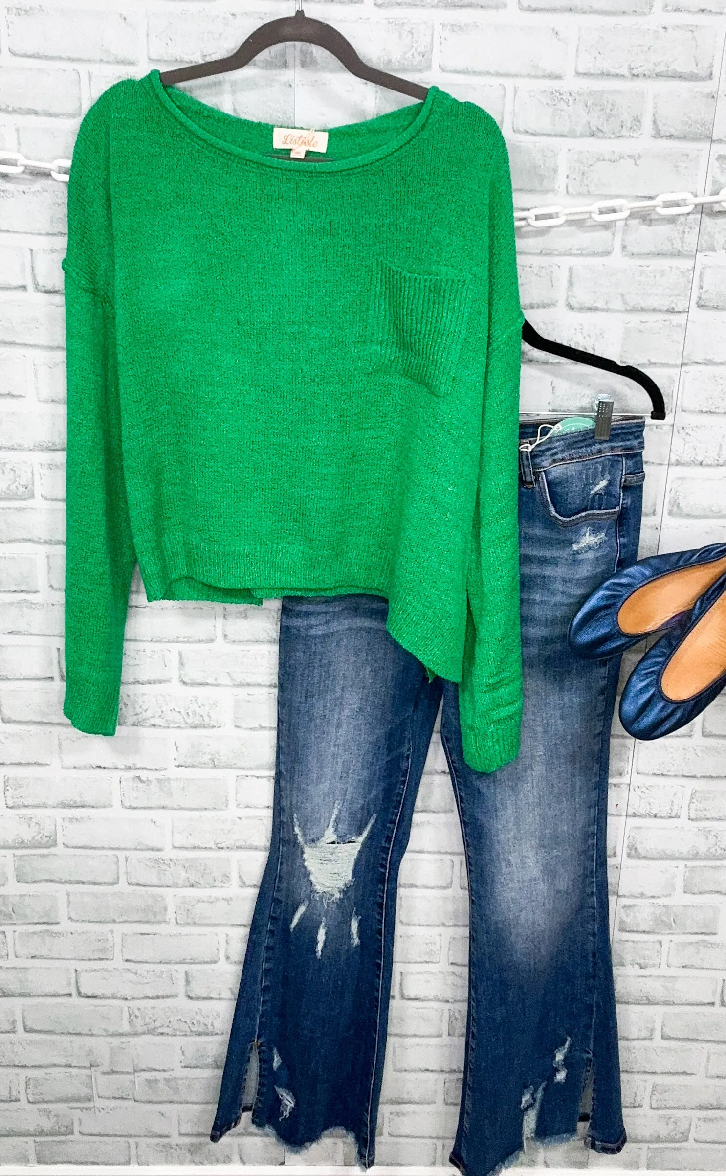 Bright Green Lightweight Wide Neck Sweater