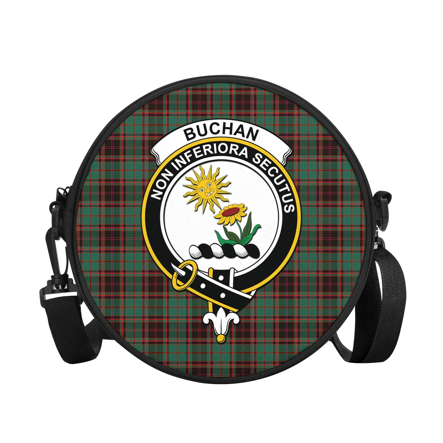 Buchan Ancient Tartan Round Satchel Bags with Family Crest