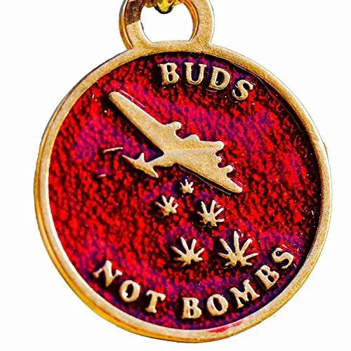 Buds Not Bombs High Flyer Panama Red Enamel Necklace on Polished Brass Ball Chain