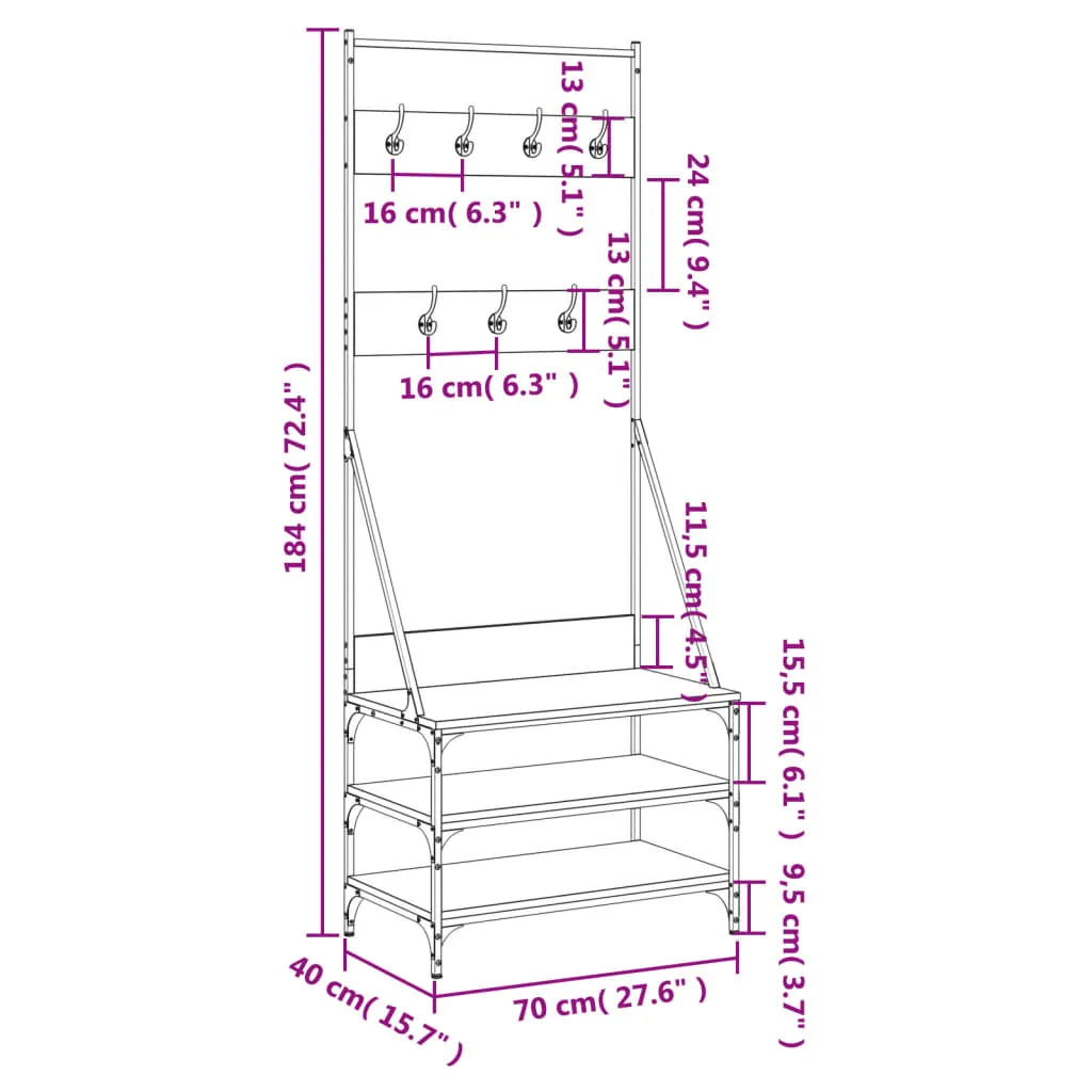 Clothes Rack with Shoe Storage Smoked Oak 70x40x184 cm