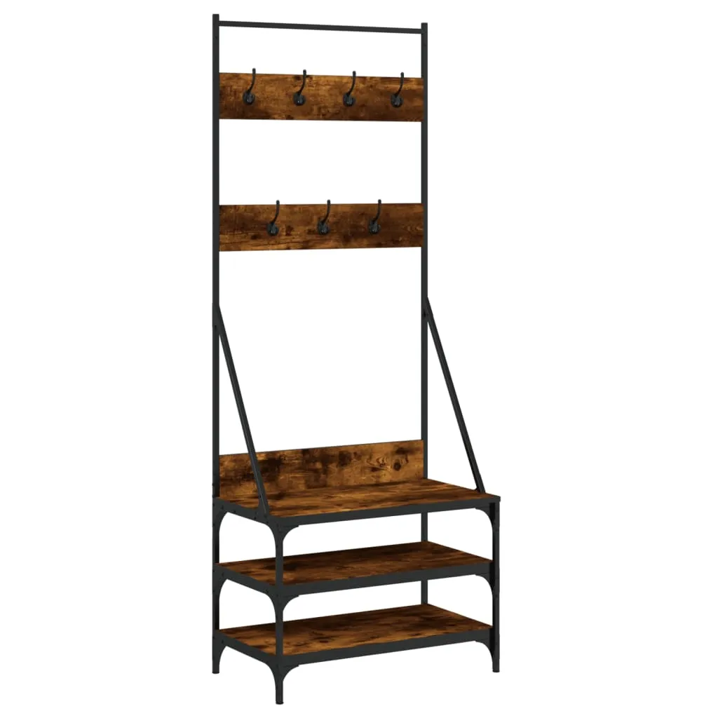 Clothes Rack with Shoe Storage Smoked Oak 70x40x184 cm