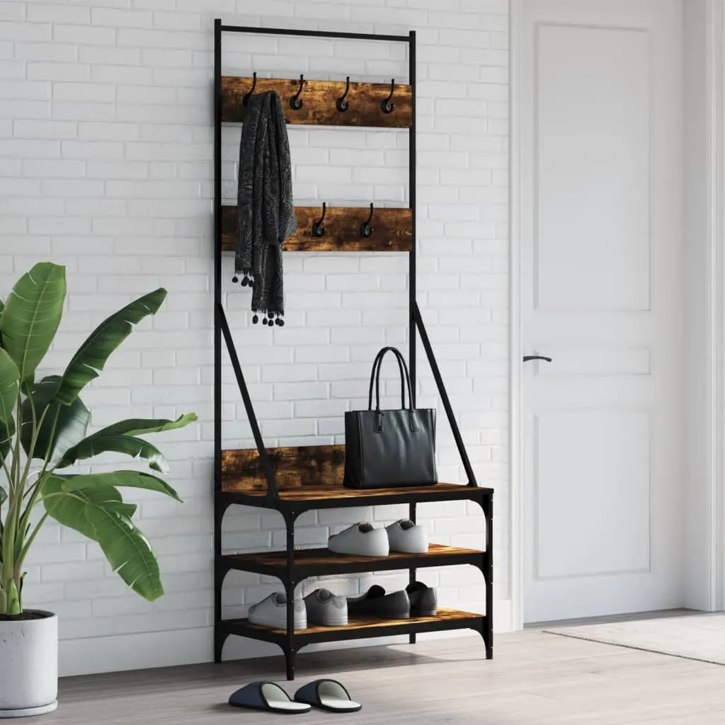 Clothes Rack with Shoe Storage Smoked Oak 70x40x184 cm