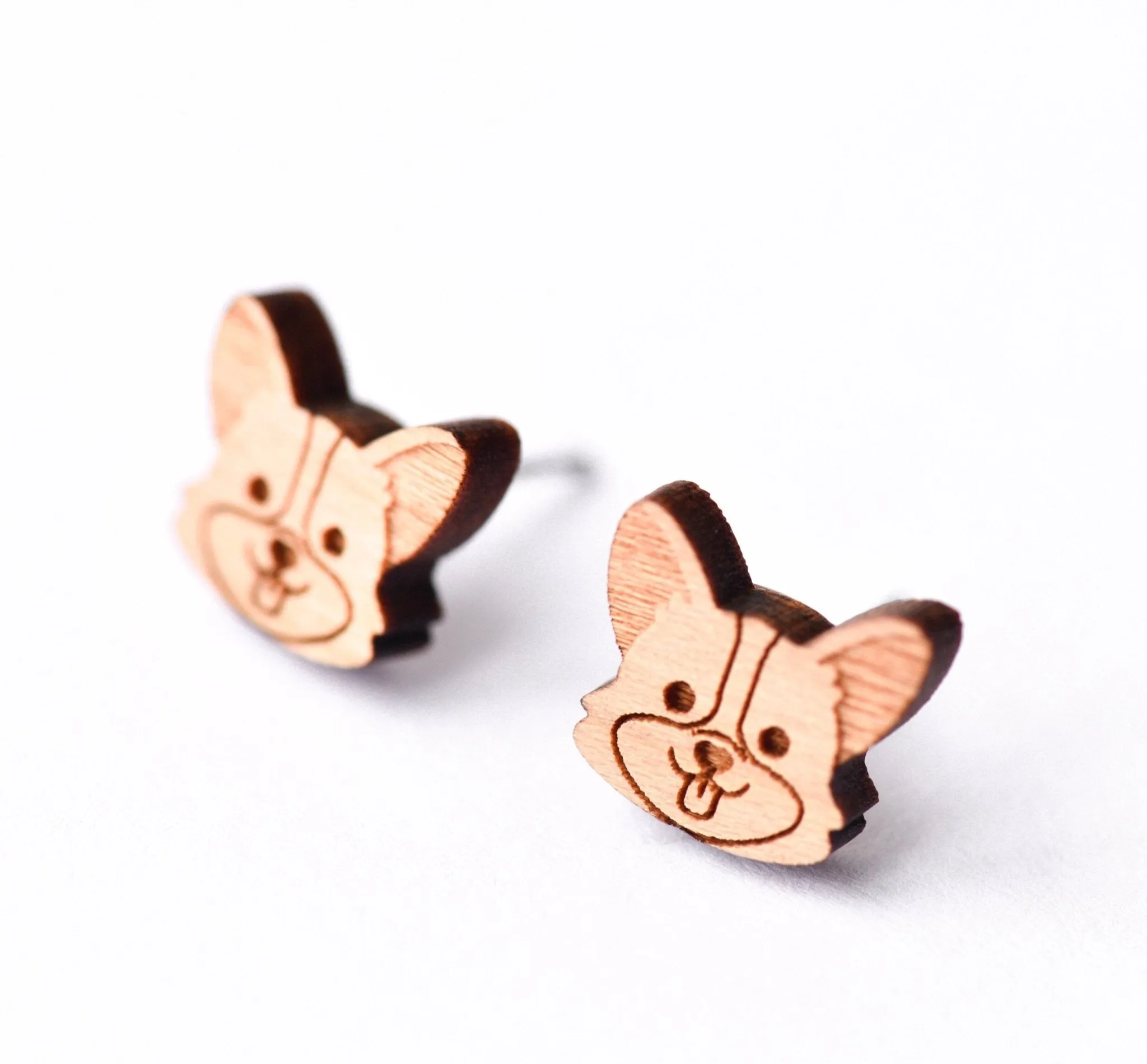 Corgi Dog Wooden Stud Earrings - EL10045