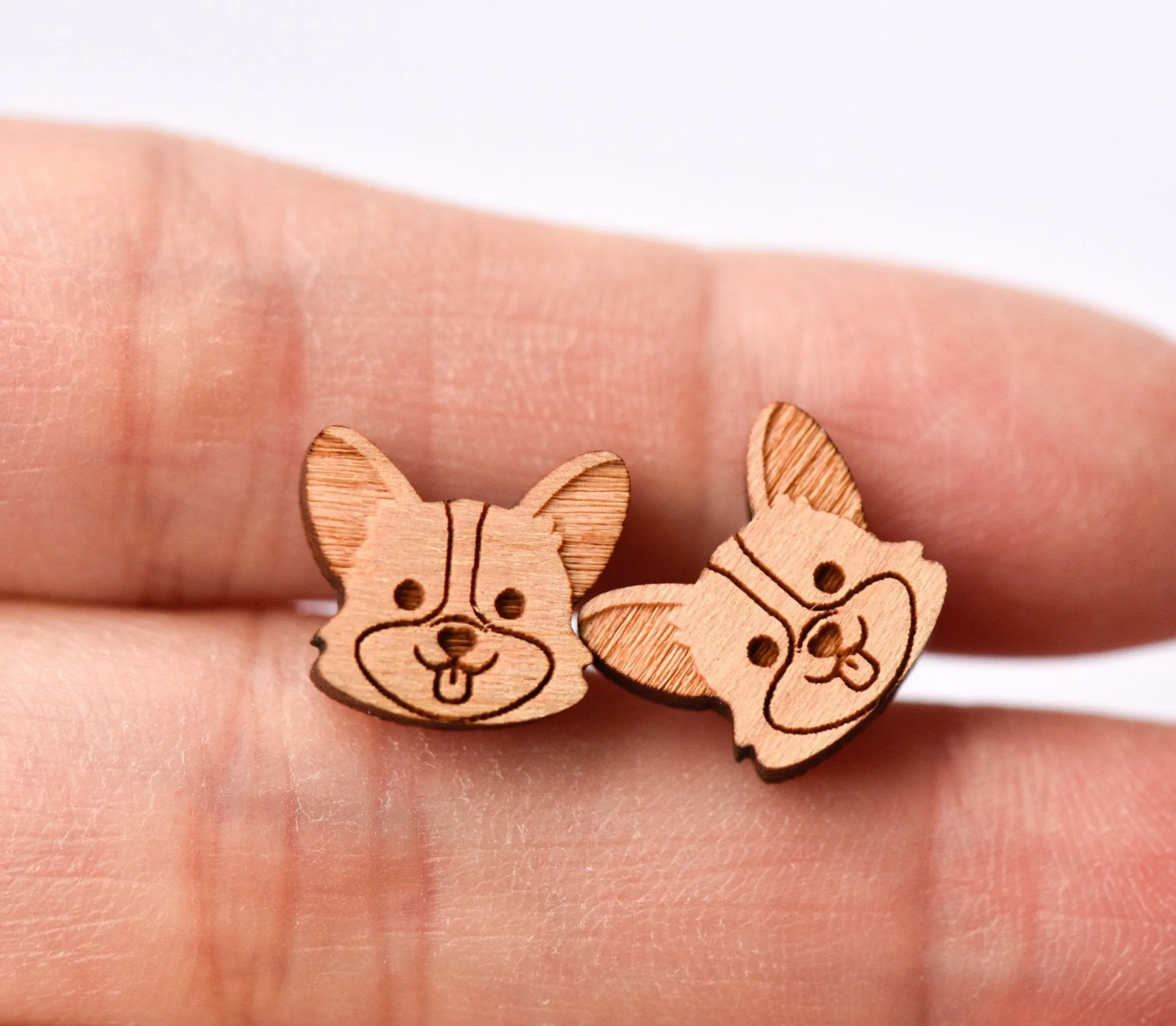 Corgi Dog Wooden Stud Earrings - EL10045