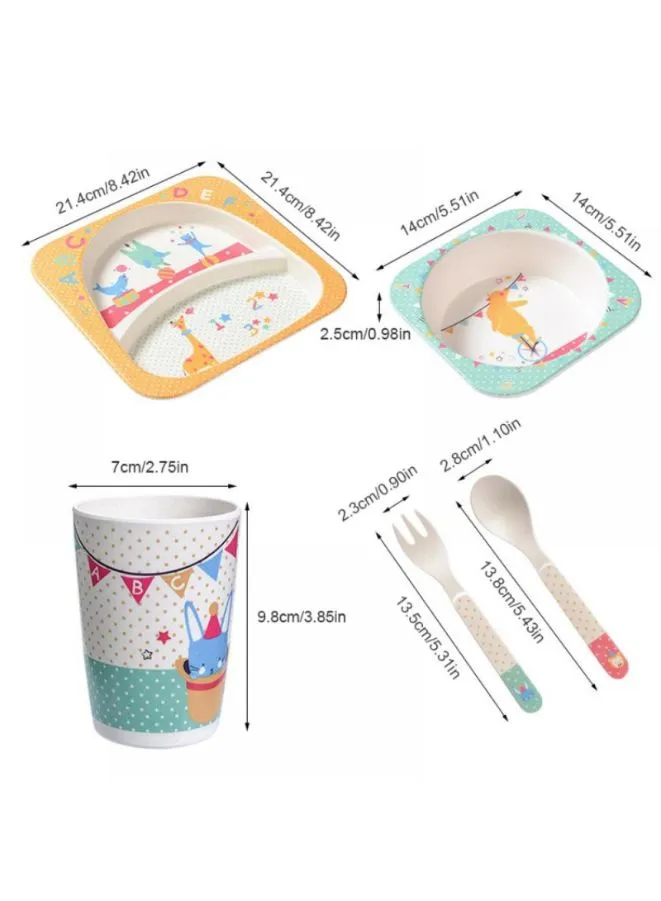 Eco-Friendly Bamboo Fiber 5pcs Kids Cutlery Set  - Creative Cartoon Dinnerware Set for Kids - Perfect Baby Feeding Solution, Penguin