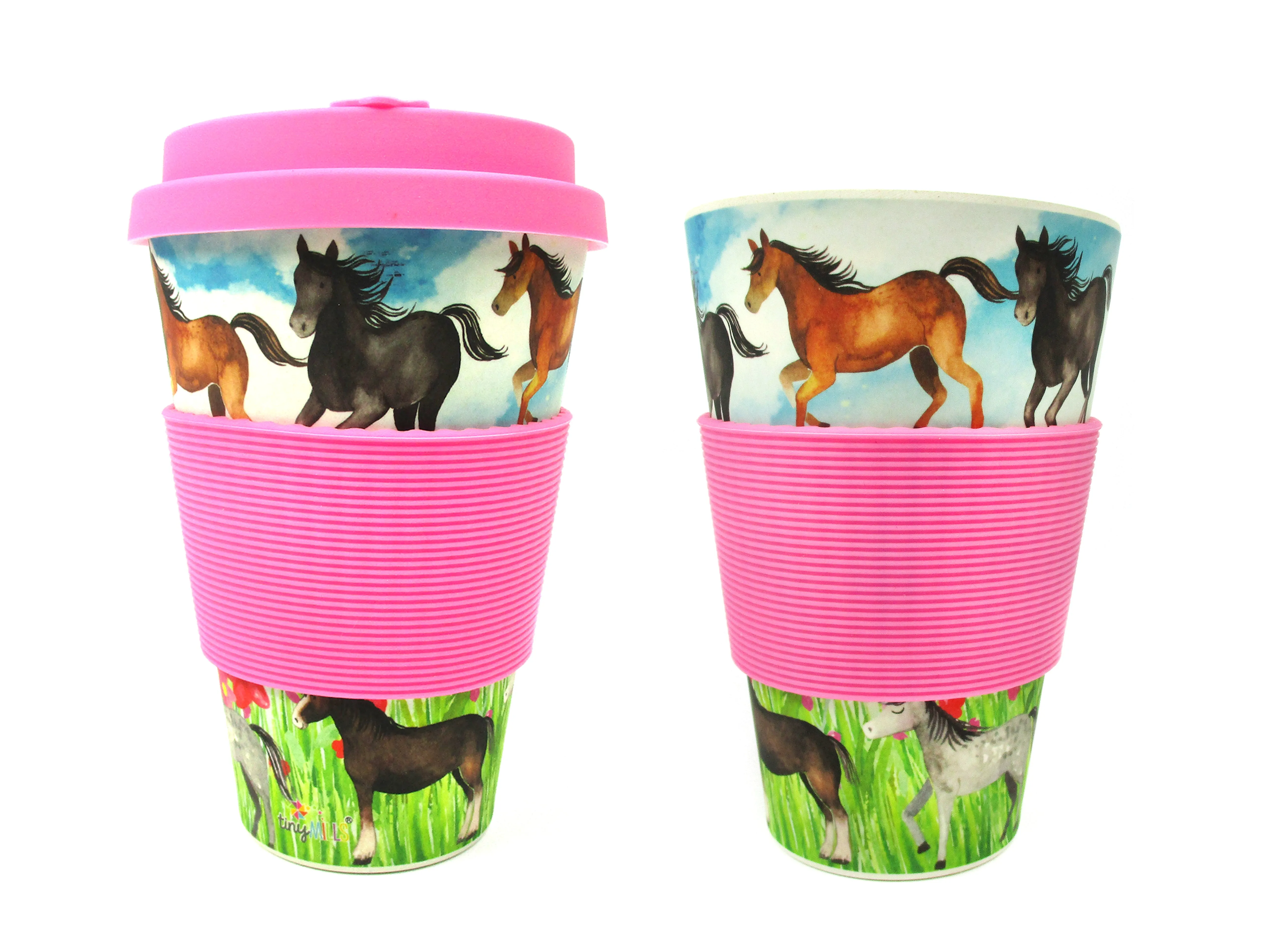 Eco-Friendly Reusable Plant Fiber 14 oz Travel Mug with Horse and Pony Design