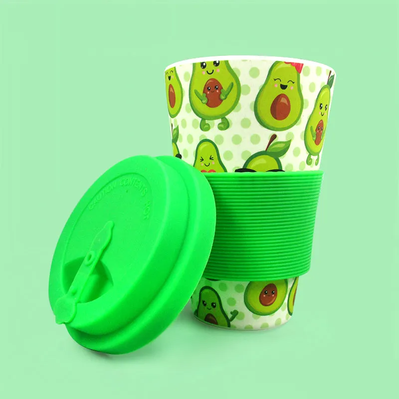 Eco-Friendly Reusable Plant Fiber Travel Mug with Avocado Design