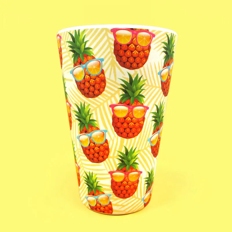 Eco-Friendly Reusable Plant Fiber Travel Mug with Pineapple Sunglasses Design