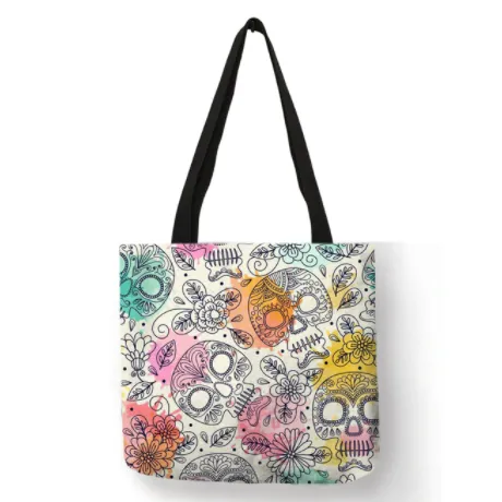 Eco Linen Crane Skull Tattoo Art Tote Shopping/Storage Bag