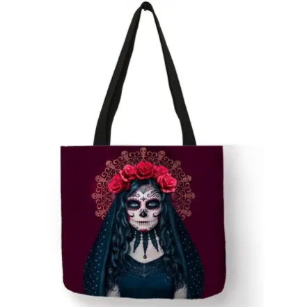 Eco Linen Crane Skull Tattoo Art Tote Shopping/Storage Bag