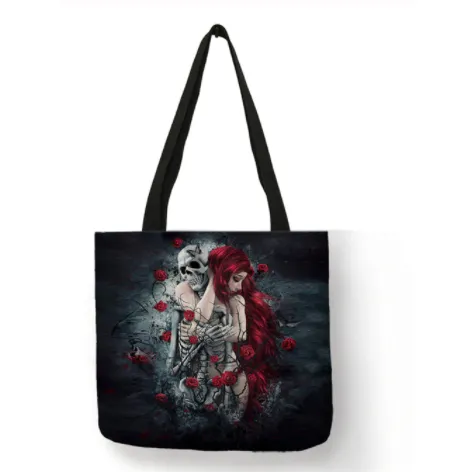 Eco Linen Crane Skull Tattoo Art Tote Shopping/Storage Bag