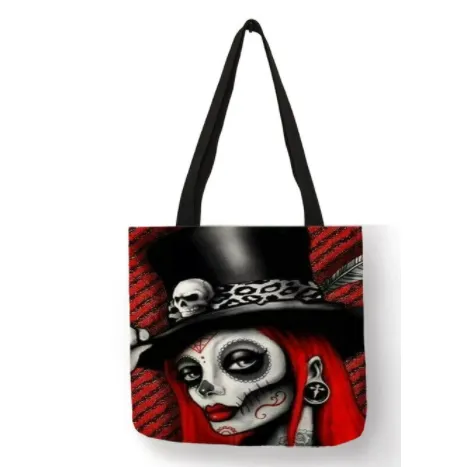 Eco Linen Crane Skull Tattoo Art Tote Shopping/Storage Bag