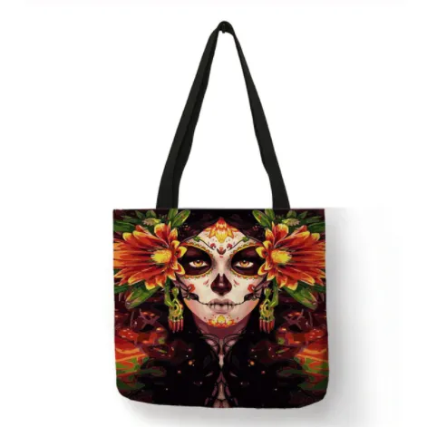 Eco Linen Crane Skull Tattoo Art Tote Shopping/Storage Bag