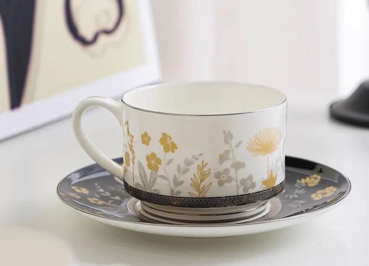 Elegant Flower Ceramic Cups, Beautiful Flower British Tea Cups, Creative Bone China Porcelain Tea Cup Set, Unique Royal Coffee Cup and Saucer