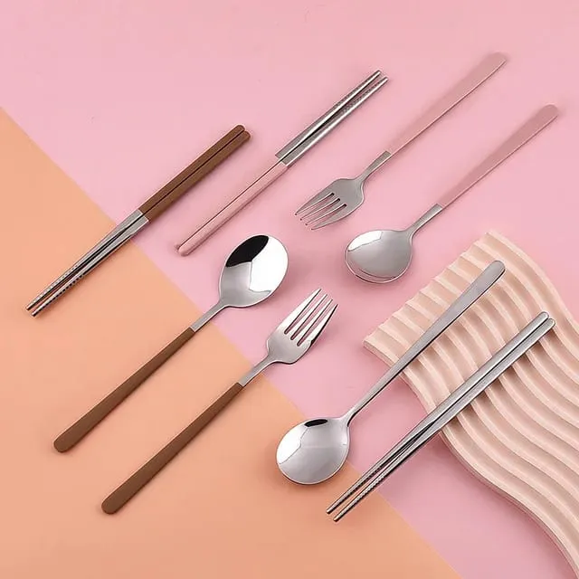 Elegant Stainless Steel Cutlery Set - Premium Spoon, Fork & Chopsticks Included