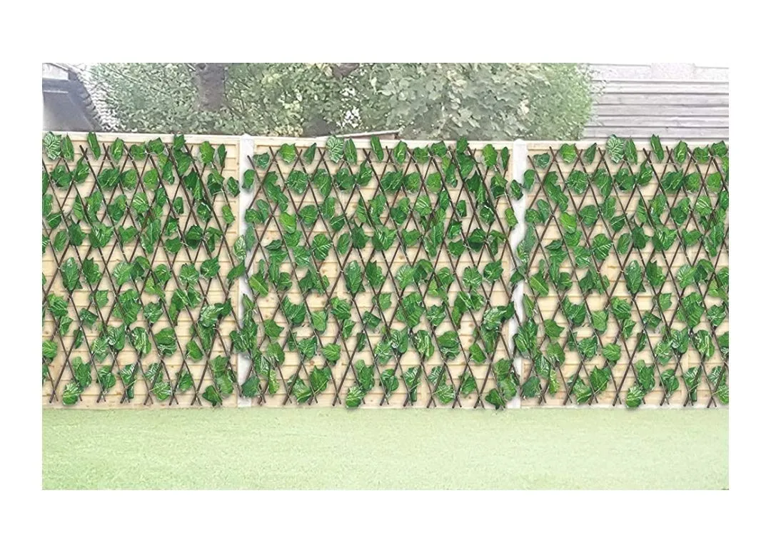 Expandable Grass Fence Artificial Hedge Green Leaves Trellis for Wall Decor & Garden Decoration (45cm *13.5 cm) - Medium Size