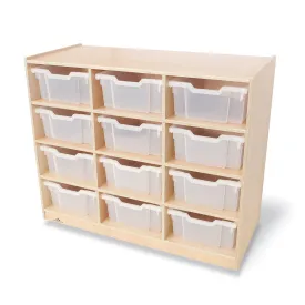 Extra Deep Mobile Birch Tote Storage Unit with 12 Clear Trays