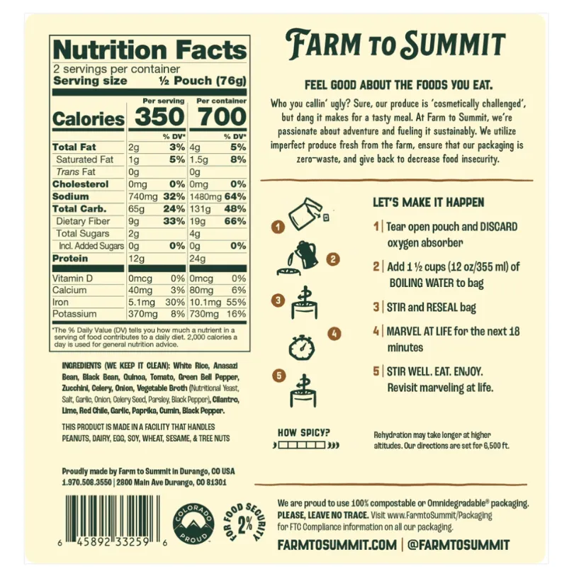 Farm To Summit - Puebloan Beans & Rice - 2 Servings