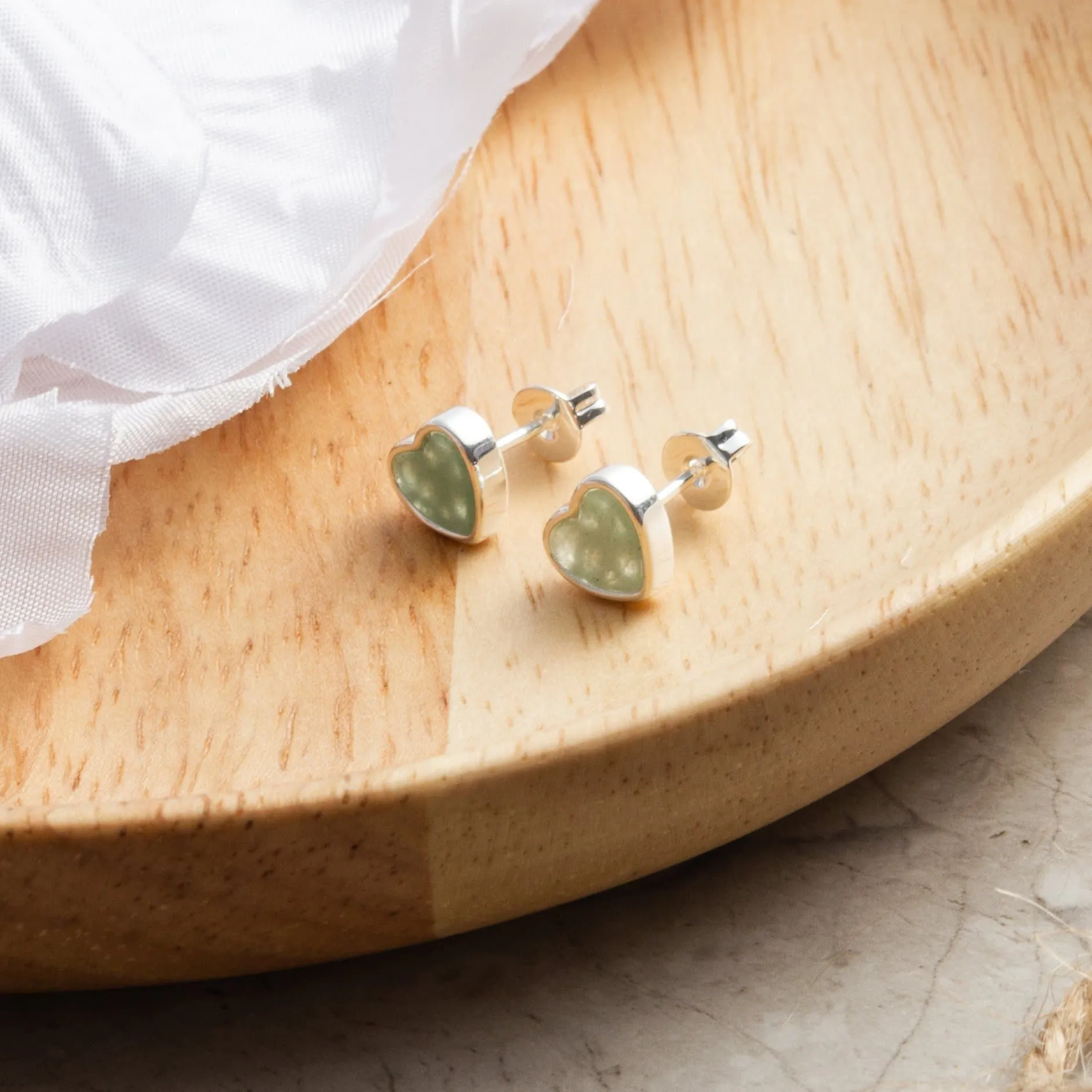 Green Aventurine Heart Stud Earrings with Quote Card