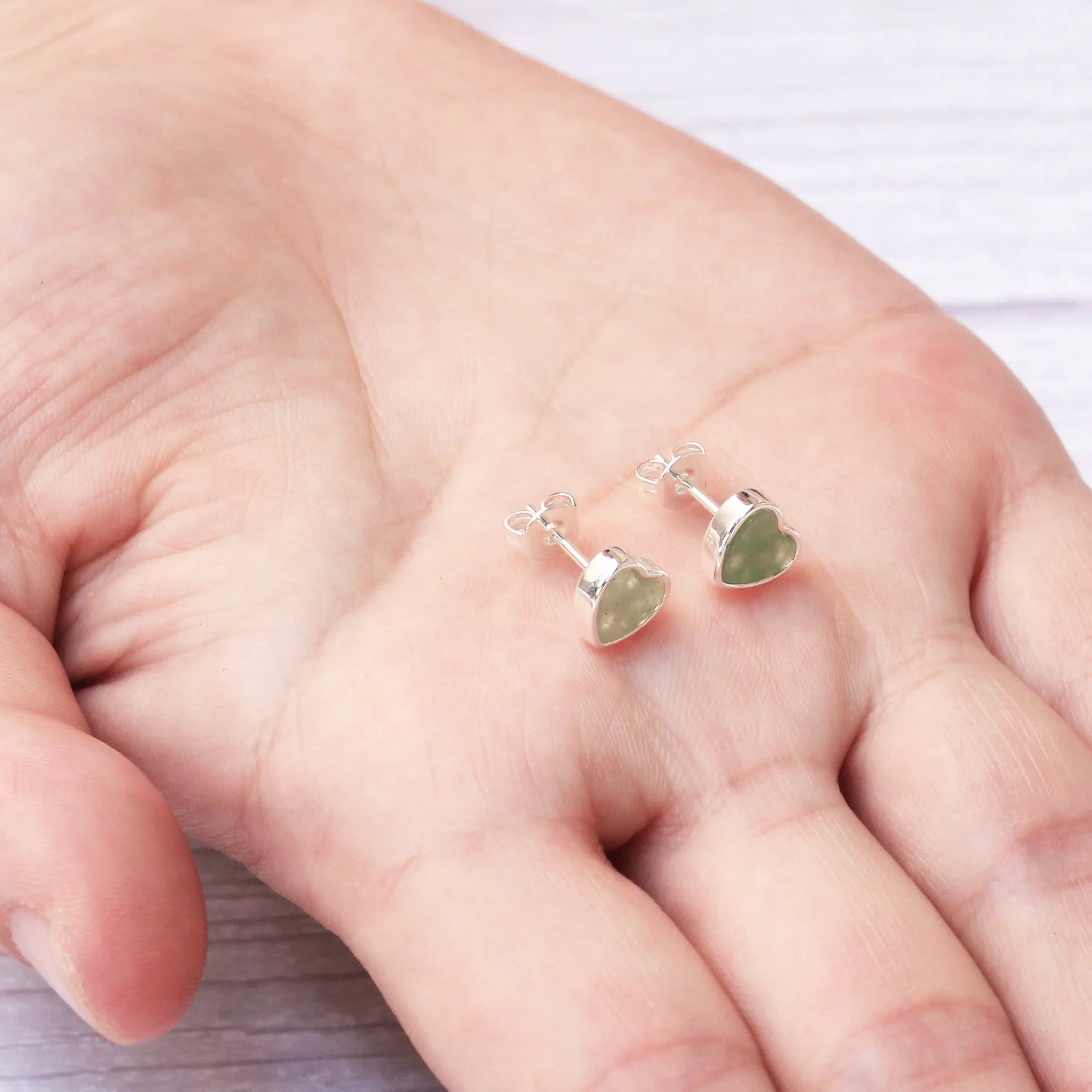 Green Aventurine Heart Stud Earrings with Quote Card