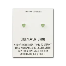 Green Aventurine Heart Stud Earrings with Quote Card