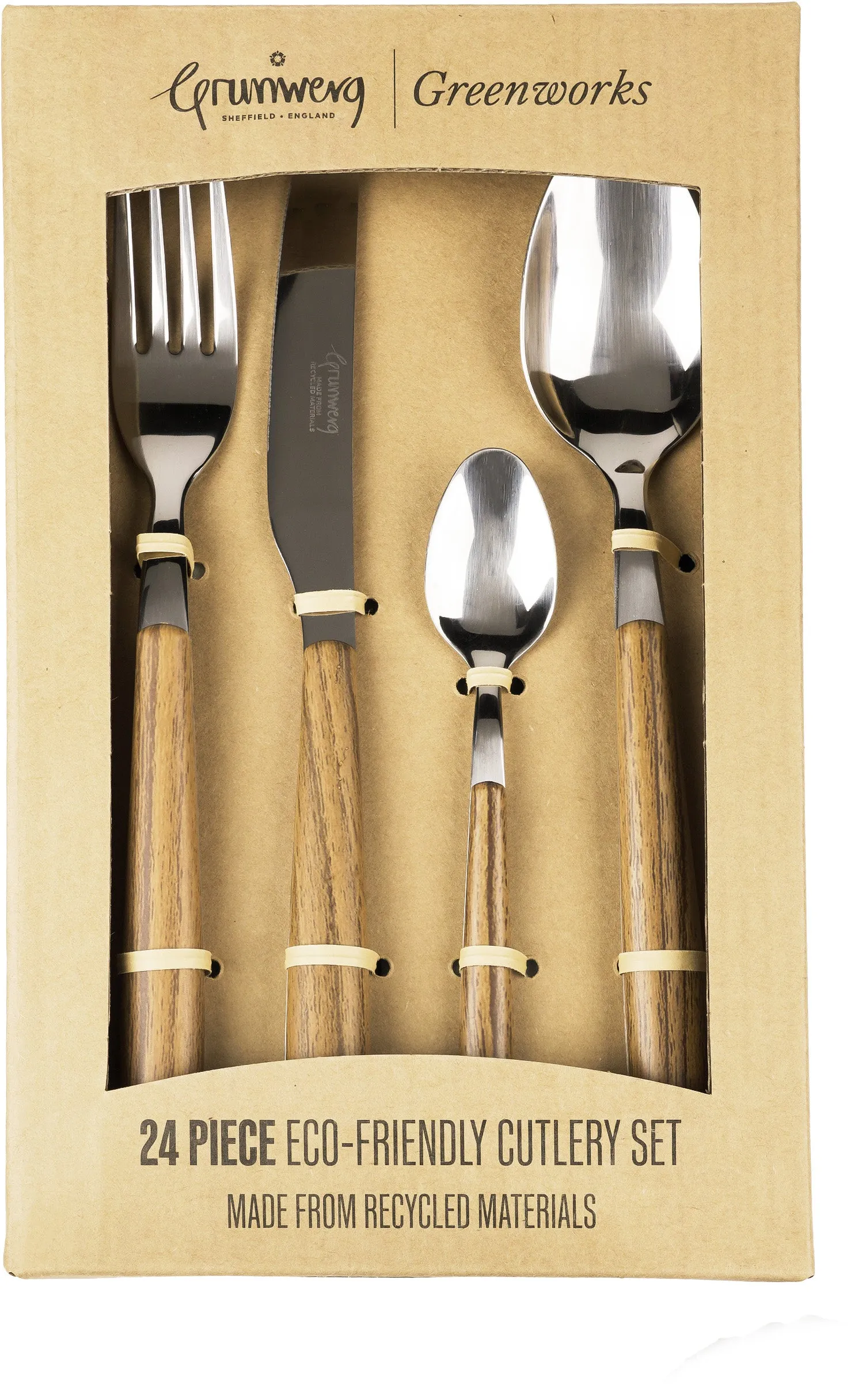 Greenworks 24 Piece Cutlery Set Wood Effect