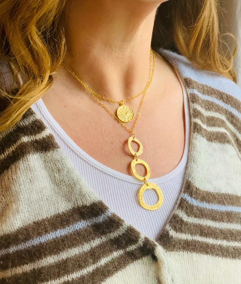 Hammered Brass Circles Necklace