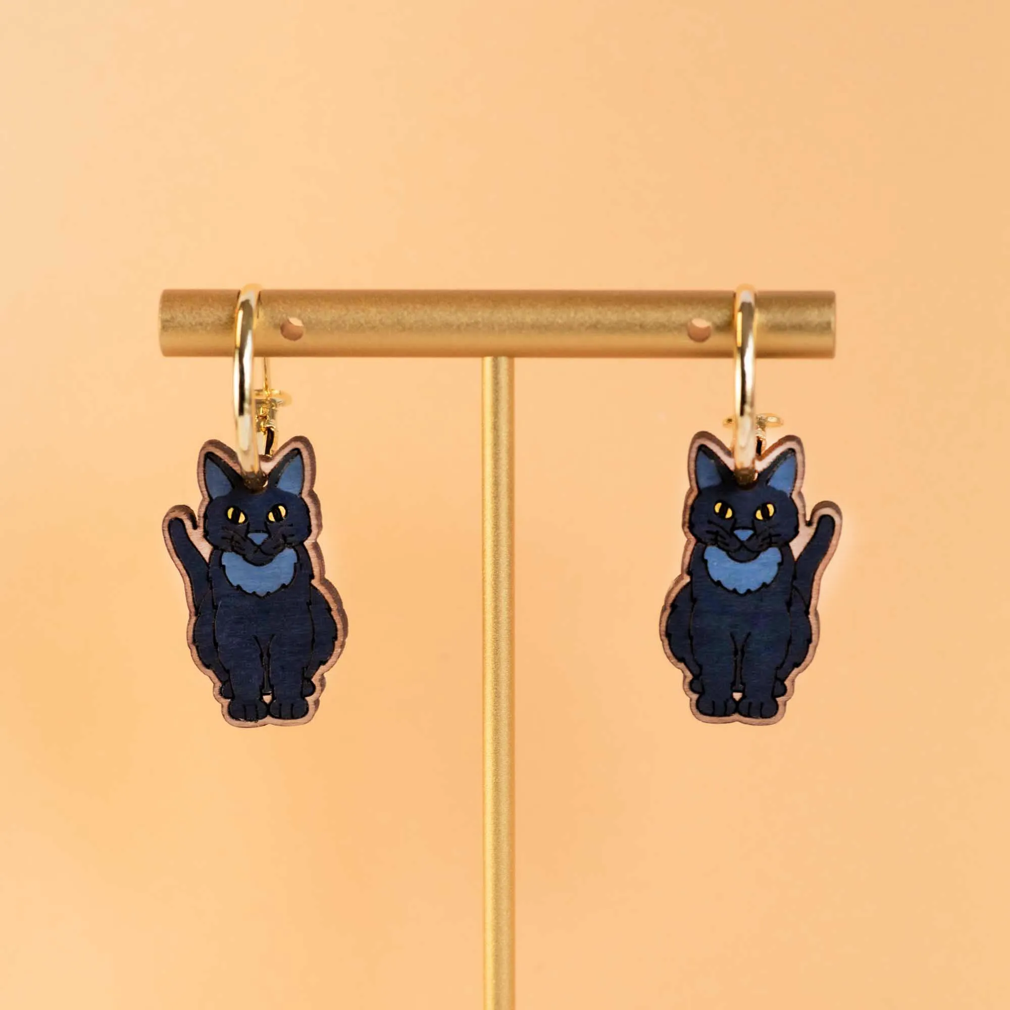 Hand-Painted Black Cat Hoop Earrings - PEL10335H