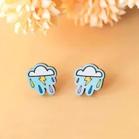 Hand-painted Cloud Lightening Bolt Earrings Inspired by René Magritte - PET15311