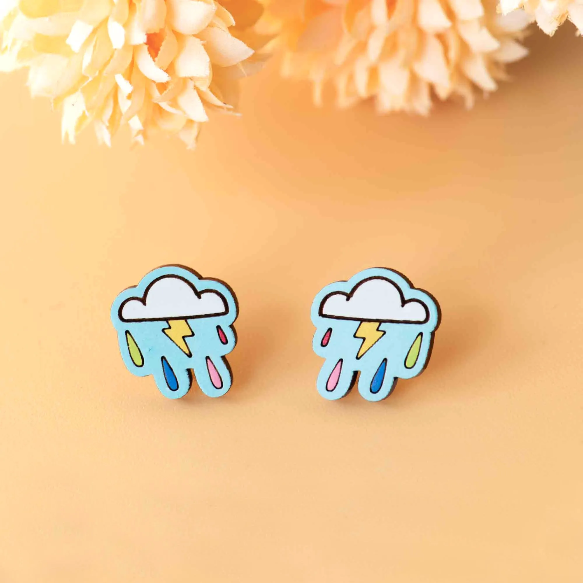 Hand-painted Cloud Lightening Bolt Earrings Inspired by René Magritte - PET15311