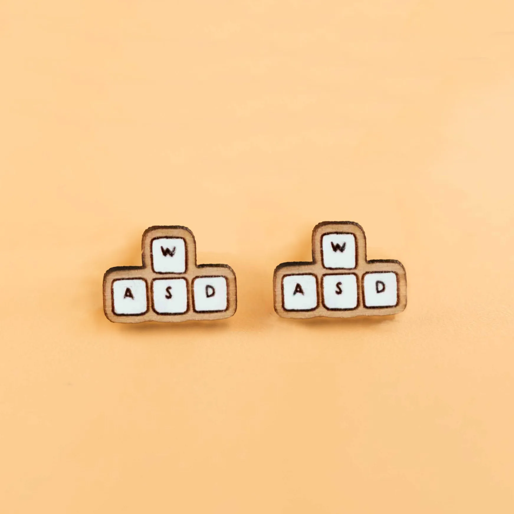 Hand-painted Computer Keyboard Arrow Keys WASD Wooden Earrings - PET15362